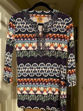 Tory Burch Funky Patterned Silk Tunic size S